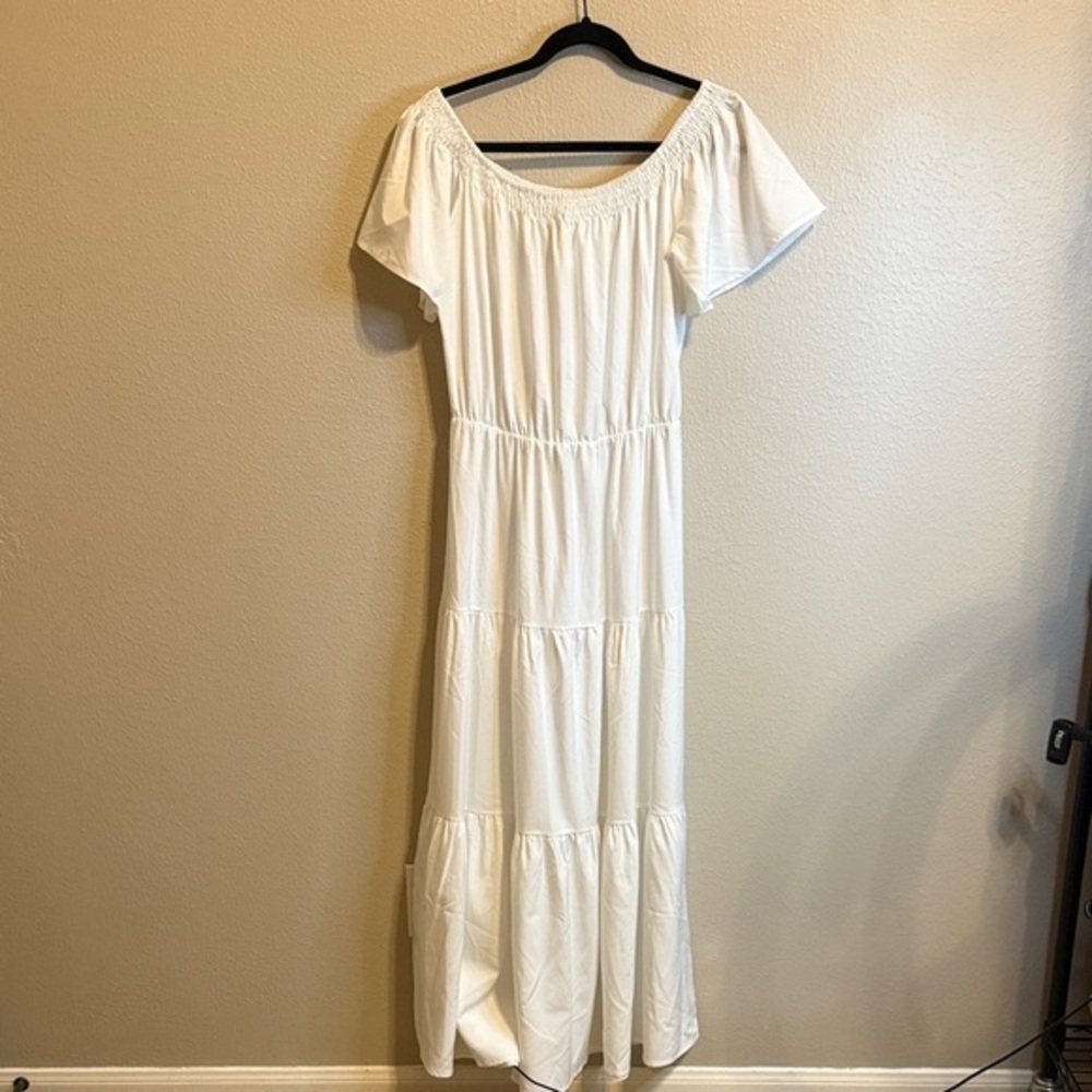 Fashion Nova White Off-Shoulder Maxi Dress